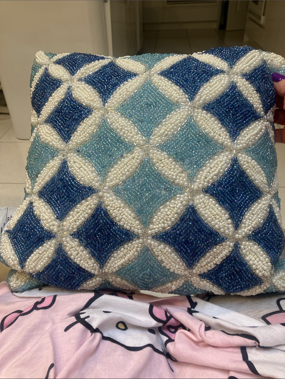 Brand new and beautiful Beaded Decorative Throw Pillow - Blue and White